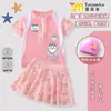 Maiô infantil de desenho animado Little Eight para meninas, conjunto de duas peças, vestido de natação de verão com proteção solar de secagem rápida para bebês