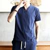 Camiseta de Verano de Manga Corta para Hombre Algodón y Lino Traje Vintage para Hombre Casual Talla Grande Holgado Estilo Chino Conjunto de Dos Piezas para Adolescentes
