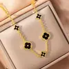 [Set] Collar de Trébol de Cuatro Hojas Accesible de Lujo Transfronterizo Pendientes para Mujer Pulsera Moda de Nicho de Gama Alta Colgante Exquisito Joyería