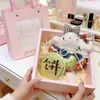 Colgante de Bolsa de la Fortuna Dorada con Peluche de Conejo de Orejas Largas, Lazo, Adorno de Vestido de Princesa, Regalo de San Valentín