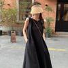 Japonês-coreano Backless Férias Alça sem mangas vestido colete feminino de verão design nicho solto branco praia vestido longo