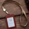 Ventas Directas de Fábrica Transfronterizas Porta Tarjetas de Dos Capas de Piel de Vaca Genuina Correa con Hebilla Telescópica Porta Insignia de Cuero para Trabajo de Enfermera de Cuello Blanco