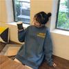 Wubixie Otoño/Invierno Nuevo Estilo Forrado de Felpa Engrosado Camiseta Base Versión Coreana Estampado de Letras Cuello Redondo Holgado Sudadera para Mujer Top de Estudiante