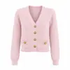Cardigã de tricô com decote em V e padrão de losangos tridimensional para mulheres, cardigã liso de corte justo da Amazon, casaco elegante e sofisticado