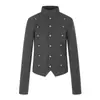 Chaqueta de hombros rectos estilo retro americano 11KN para hombres y mujeres, corte entallado, con botones metálicos tipo Napoleón, abrigo corto casual de cuello alto