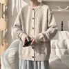 Suéter de Punto Patchwork Cuello Redondo Manga Larga Estilo Old Money para Hombre, Top Casual Holgado Relajado para Primavera y Otoño, Chaqueta Casual Suave y Holgada