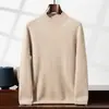 Suéter de cachemira de punto grueso de doble hilo para hombre, cuello medio alto, color liso, nuevo suéter base de cachemira engrosado para otoño e invierno