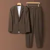 Conjunto de terno casual de alta qualidade para homens, terno de duas peças estilo coreano slim fit profissional para negócios, terno de noivo para casamento