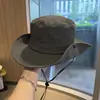 Sombrero de vaquero occidental para mujer, sombrero de pescador japonés de verano para acampar al aire libre con protección solar, sombrero de pesca de montañismo con gran circunferencia de cabeza y protección solar para hombre.