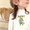 Camiseta de Manga Larga Base para Niñas con Cuello Volante, Felpa Cálida, Elegante, Cuello Semi Alto, Ropa Interior, Top Cepillado, Otoño/Invierno, para Niños Mayores