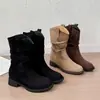 Botas de mujer de estilo retro hasta la pantorrilla con plataforma interior, tacón grueso, efecto adelgazante y diseño moderno