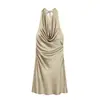 Ropa de Mujer al por Mayor Transfronteriza Primavera y Verano 2026 Nuevo Vestido Estilo Europeo y Americano Ajustado de Satén con Escote Halter y Espalda Descubierta