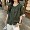 2026 Verano Sudeste Asiático Nueva Camisa Retro de Algodón y Lino Cárdigan Casual de Manga Corta con Botones Superiores Chaqueta de Temperamento
