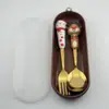 Conjunto de Talheres Temático de Natal em Aço Inoxidável Transfronteiriço com Desenhos Animados, Colher de Sobremesa com Figura Colorida Metálica, Caixa de Presente para Crianças