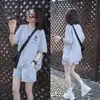 546# traje talla grande moda Deportiva para mujer verano Nuevo holgado estilo coreano estudiante manga corta shorts conjunto de dos piezas