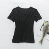 Camiseta Feminina de Seda de Amora com Gola Redonda, Malha Dupla Face, Seda Fina, Respirável, Cor Sólida, Camiseta Básica de Manga Curta
