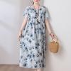 Nuevo Estilo Edad Media Estilo Occidental Madre Algodón Seda vestido Verano para Mujer Falda Larga de Algodón Artificial de Vuelo Amplio Vestido de Verano para Suegra 50 Años