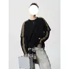 Camiseta Falsa de Dos Piezas para Hombre Diseño con Sentido Raya Patchwork Manga Larga Capa Base Primavera Otoño Juvenil Casual Versátil Top de Moda