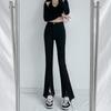 Jeans Negros de Cintura Alta con Abertura Micro Acampanados para Mujer Ropa de Primavera 2022 Nuevo Diseño Nicho Chic Pantalones Largos