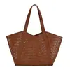 Bolsa tote tecida com padrão de losangos de cor sólida para o dia a dia de mulheres 2026, bolsa de ombro única de alta qualidade e grande capacidade, bolsa feminina da moda