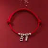 Pulsera de Cuerda Roja Tejida a Mano con Conejo y Zanahoria del Zodiaco en Plata S925 Simple para Mujer Joyería DIY Al por Mayor C0630