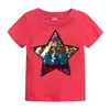 Camiseta de Estilo Coreano para Niños, Top de Verano de Algodón con Dibujos Animados, Lentejuelas Reversibles que Cambian de Color, Manga Corta, Cuello Redondo para Niños y Niñas