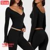 Ropa de Yoga Cruzada de Manga Larga para Mujer, Estilo Corto Cruzado con Cuello en V, Ropa Deportiva de Manga Larga Estilo Ballet de Alta Gama para Fitness, Manga Larga