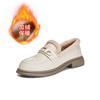 Mocassins de Couro Genuíno para Mulheres 2025 Inverno Novo Estilo Forrado com Lã Quente Bico Redondo Retrô Estilo Britânico Sapatos da Moda Sapatos Versáteis