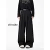 Calça de terno de três peças desconstruída de nicho, fluida, de perna larga, para homens e mulheres, reta, casual, solta, moderna, de comprimento total