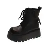 2026 Nueva Falda de Otoño Estilo Británico Negro con Botas Martin Versátiles de Suela Gruesa Plataforma para Mujer Botas Martin de Suela Gruesa para Mujer Retro