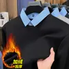 Nueva Camisa de Hombre Otoño e Invierno Cuello Camisero Falso Dos Piezas Polo de Terciopelo Informal de Hombre Tejido Patchwork Ropa de Punto para Hombre
