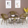 Conjunto de mesa e cadeira para varanda, conjunto de cadeiras de vime de três peças, mesa pequena, mesa de centro, cadeira de lazer externa com encosto, cadeira para pátio externo