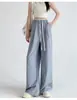 Pantalones Anchos Bloque de Color para Mujer, Verano 2026, Texturizados de Cintura Alta, Caída Suelta, Pierna Recta Larga Casual, Pantalones de Seda Hielo Finos para Mujer