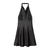 Ropa Europea y Americana Transfronteriza para Mujer, Artículo Más Vendido en Aliexpress, Estilo de Moda Europeo y Americano, Vestido de Seda con Cuello Halter y Espalda Descubierta