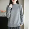 Camiseta de base calada de nuevo estilo con bordes enrollados, prendas de punto listas para usar para mujer, otoño e invierno, cuello semi-alto, mangas largas, 2026