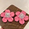 Brincos Florais Estéreo Coloridos Retrô, Estames com Esmalte Borrado, Brincos de Metal para Mulheres, Brincos Brancos Franceses Super Fada para Mulheres