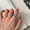 Anel Oval de Zircônia Azul Céu para Mulheres, Fashion e Elegante, Luxo Leve, Anel Aberto Ajustável, Estilo Doce e Cool, Anel da Moda para Dedo Indicador