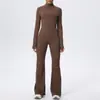 Nuevo Mono de Yoga Color Nude Todo en Uno Cuello Alto Secado Rápido Traje Deportivo de Pierna Ancha para Correr Fitness para Mujeres