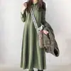 Vestido Patchwork Plissado de Manga Longa com Gola Estilo Coreano e Japonês Outono 2026