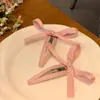 Grampo de cabelo estilo balé francês laço fita rosa feminino estilo coreano grampo de cabelo doce franja clipe lateral cabelo acessórios para cabeça