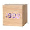 Reloj de madera LED con control de voz inteligente, cuadrado, compacto, digital, temperatura y humedad, reloj despertador electrónico multicolor