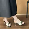 Sandalias de Tacón Grueso con Lazo Francés Talla Grande 35-42 para Mujer, Sandalias de Tacón Alto de Una Correa Estilo Hada de Verano y Chanclas