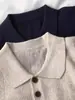 Camisa Polo de Ombro Reto Estilo Retro Japonês Camiseta de Manga Curta para Mulheres, Top de Malha de Seda Gelada Casual Versátil Solto de Verão com Gola Lapela