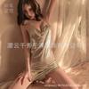 Qianxiu nueva lencería sexy Estilo secretaria cuero brillante discoteca prenda exterior sexy vestido de tirantes sin espalda cadena camisón 1813