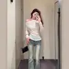 Calça Jeans Elastizada Feminina Retro Americana Plus Size Menina Cheinha Versátil Emagrecedora Design de Alto Padrão Moda Coreana Calça Micro Flare