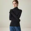 Suéter de cuello alto ajustado de fina imitación 100% lana pura para mujer, top de punto básico liso de manga larga, elegante suéter para ir al trabajo