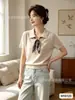 Blusa de Tricô Casual de Manga Curta com Gola Lapela para Mulheres Verão 2026, Novo Estilo de Verão, Top Pequeno Bonito Versátil de Alta Qualidade