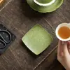 Posavasos Cuadrado de Cerámica con Esmalte de Roca y Diseño de Mandarina Verde Pequeña, Naranja-Verde con Manchas Doradas, Esterilla para Té Resistente al Calor, Platillo para Taza Antiescarcha, Posavasos de Cerámica Estilo Chino