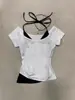 Estilo Europeo y Americano Dulce de Verano Y2K Falso Dos Piezas Americano Dulce y Picante Camiseta de Manga Corta para Mujer, Top Ajustado, Liso de Moda DIY