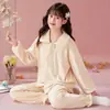 Cardigan de Terciopelo Isla Manga Larga Pijama para Niñas Otoño e Invierno Lindo Cálido y Dulce Estudiantes de Secundaria Ropa para el Hogar Venta al por Mayor